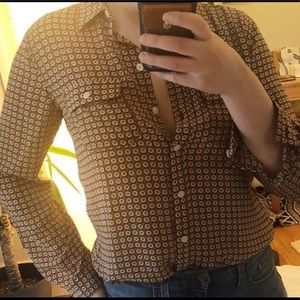 LOFT Rust, White & Pale Blue Patterned Button Down